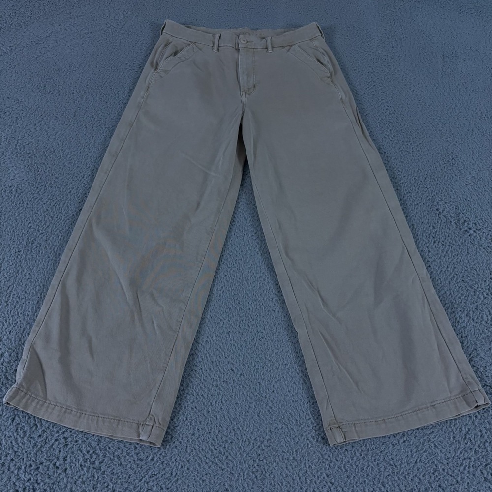 American Eagle Pants Womens 12 Short Tan Baggy Wide‎ Leg High Rise Stretch Twill